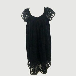 YAG Women's M Medium Shift Mini Dress Floral Black Textured Laser Cut